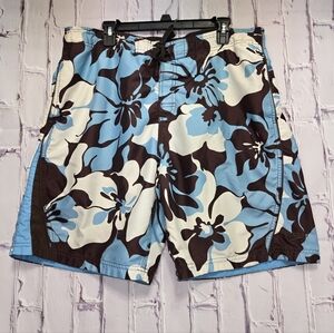 Speedo Board Shorts Men's Sz XLarge Swim Suit Blue Brown Floral  Swimwear Summer